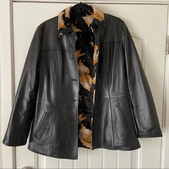 Vintage Jackets & Blazers - Reversible Animal Print Leather Jacket